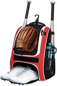 Youth Baseball Bag - Bat Backpack for Baseball, T-Ball & Softball Equipment & Gear, Bat & Glove Holder Gift, Large Main Compartment for Helmet & accessories, Separate Shoes Compartment, Fence Hook