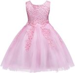 FYMNSI Flower Girl Dress Kids Baby Lace Floral Embroidery Sleeveless A-line Knee Length Princess Tutu Dress for Wedding Bridesmaid Birthday Party Christening Pageant Cocktail Evening Pink 7-8 Years