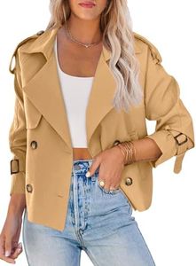 Saodimallsu Women Crop Double Breasted Trench Coat Raglan Sleeve Work Office Cropped Jacket With Pockets