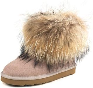 AUSLAND Genuine Suede Waterproof Boots for Women Furry Fur Winter Ankle Boots Warm Fluffy Snow Boot 9.5US Sand 99251 40EU