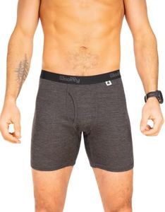 Woolly Clothing Co Men's Merino Wool Long Drop Boxer Brief (190) Large Charcoal