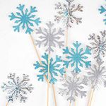 HOWAF 30pcs Glitter Snowflake Cupcake Toppers for Christmas Frozen Cake Decorations, Snowflake Cake Toppers for Christmas Birthday Wedding Winter Party Cake Decorations Ornaments