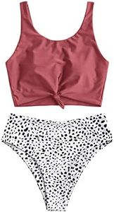 ZAFUL Women's High Waisted Tankini Scoop Neck Knotted Two Pieces Tankini Set Swimsuit, 3-cherry Red, XX-Large