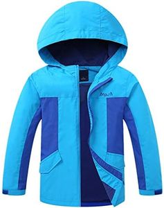 Jingle Bongala Boys Girls Lightweight Breathable Raincoat Waterproof Hooded Rain Jacket Windbreaker Easy to Fold, Lake Blue, 10-12