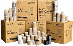 HOT BARGAINS 100 X Kraft Triple Walled Disposable Paper Ripple Cups + LIDS for Free, 8oz (8OZ)