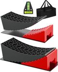 RV Leveling Blocks Ramp Kit, 2 Packs Camper Leveler System for Travel with Two Chocks, 2 Anti-Slip Mats, 1T Bubble Level and Carry Bag, Up to 35000 LBS, Easier & Faster to Level Camper-Red