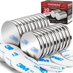 FINDMAG 20 Pack Neodymium Magnets Strong Neodymium Disc Magnets with Double-Sided Adhesive, Powerful Permanent Rare Earth Magnets for DIY, Building, Craft, Office - 1.26 inch D x 1/8 inch H