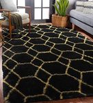 ONASAR Fluffy Shag Area Rug for Bedroom Living Room, 5x7 Black and Gold Rug, Modern Geometric Plush Rugs for Classroom, Playroom, Office, Kids Room Decor, Soft Faux Fur Rug, Cool Bedside Carpet