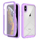 iPhone X/iPhone XS Case with Built-in Screen Protector, 360 Full Body Protective Cover Heavy Duty Anti-Scratch Shockproof Slim Silicone Bumper Clear Phone Case for iPhone X/XS 5.8", Purple