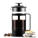 Generic OZZMM 1000ml Cafetiere 8 Cup French Press Coffee Maker, Coffee Press and Tea Maker with Triple Filters, Heat Resistant Borosilicate Glass Caffettiere with Steel Plunger, Black (Black, 1000)