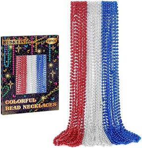 Huskein 12 PCS 4th of July Beads Necklaces, 33" Red Silver Blue Beaded Necklaces Bulk, Patriotic Round Beads, Independence Day Parade Suppliesfor Fourth of July Party Accessories Decorations Favors