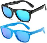 AZorb Kids Polarized Sunglasses TPEE Rubber Flexible Frame for Boys Girls Age 3-8, 100% UV Protection (Black/Blue Mirror + ALL Blue Mirror)
