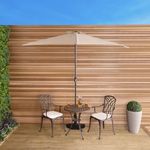 Charles Bentley Outdoor, Garden, Patio 2.7m Beige Metal Garden Half Balcony Parasol Umbrella, With Crank Function, Water Resistant, Sunshade, Free Standing, 38mm Pole, Steel Frame In Grey (235x135cm)