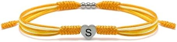 HARACRAFT Sunflower Initial Letter String Bracelet, Tibetan Lucky and Protection Bracelet, Inspirational Inspirational Heart Link Gift for Men, Women, Friendship (Letter S)