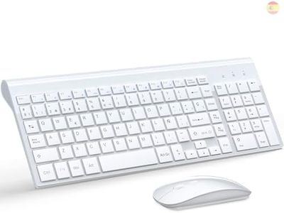 TopMate Pack Teclado y Mouse Inalámbricos Ultra Delgado, 2.4G USB Compacto Silencioso Kit 2400DPI Ratón y Teclado Español con Cubierta, Baterías 2AA y 2 AAA, para PC/Portatil/Windows/Mac - Blanco