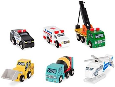 Battat – Wood Cars For Kids – 6Pc Toy Vehicle Set – Mini Rescue & Construction Vehicles – Toddler Truck Toys – 3 Years + – Wooden Vehicles Set 1