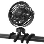 Stroller Fan, Battery Operated Clip On Portable Fan, 360°Rotate USB Rechargeable Personal Desk Fan with 3 Adjustable Wind speed, Detachable Baby Fan for Baby Stroller, Car Seat,Deep Black