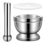 Stainless Steel Hand Masher & Bowl, Wanfoou Mortar and Pestle Set, with Anti Slip Base for Grinding Herbs Pills and Kitchen Spices Crusher with Lid