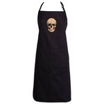 DII 100% Cotton, Printed Unisex Halloween Kitchen Chef Apron Adjustable Neck and Waist Ties, Gold Skull