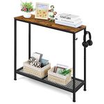 YBING Small Console Table 2 Tier Sofa Table with Mesh Shelf Industrial Entryway Table with Hooks Hallway Table for Entryway Living Room Foyer Hallway Office Brown