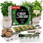 Indoor Herb Garden Starter Kit - 5 Herb Seeds Gardening Kit with Bamboo Planting Pots & Potting Soil - Heirloom & Non GMO - DIY Home Seed Starter Grow Plant Kit - Basil, Mint, Cilantro, Chives Seeds