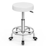 Swivel Stool Chair, Rolling Drafting Stool Chair with Height Adjustable Base for Office and Massage Spa Medical Salon Tattoo Beauty Barber (White)