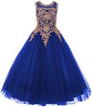 Formal Little Girls Long Pageant Dresses Prom Ball Gown Gold Lace Burgundy Tulle (Royal Blue, 10)