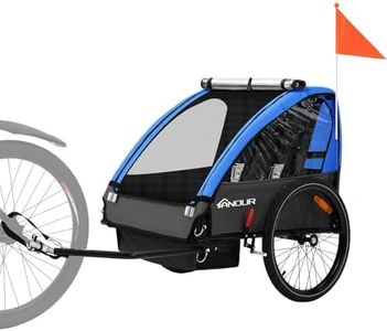 ANOUR Bike Trailer for Kids, Foldable and Quick Attach to Bicycle, with 5-Point Harness and Storage Bags Suitable for 1 to 2 Kids, 12+ Months