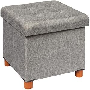 B FSOBEIIALEO Storage Ottoman with Tray, Foot Stools and Ottomans with Legs, Storage Cube Seat Linen Grey 15"