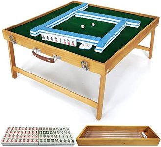 steelway Mahjong Table with Tiles Set, Portable Mahjong Game Set of Foldable Wooden Table with 144pcs Mah Jongg Tiles,1pc MaJiang Tile Storage Box, 1pc Bag and 4pc All in One Racks [麻将套装]