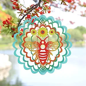 HDNICEZM Kinetic 3D Metal Dragonfly Wind Spinner Hanging Ornament Worth Gift for Home and Garden - 12inch Mandala Kinetic Hanging Whirligigs Sun Catcher Windmills