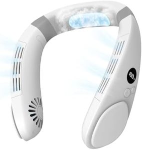 PluvoFan 6000mAh Neck Fan with Cooling Plate Cold Compress Bladeless Portable Quiet Air Conditioner Rechargeable Holiday Essentials for Women Men Travel Camping Outdoor (White)
