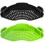 2pcs Clip on Kitchen Food Straine, Clip on Strainer for Pots Pan Pasta Strainer, Silicone Food Strainer Hands-Free Pan Strainer,Fits All Bowls and Pots (Green+Black)