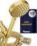 HammerHead Showers® Solid Metal Handheld Shower Head with Hose and Brass Holder - BRUSHED GOLD - 2.5 GPM High Pressure Shower Heads with Adjustable Shower Wand Bracket - 6ft Flexible Extension