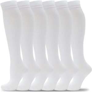 6 Pack Compression Socks Women 15-20 mmHg Knee High Mens Gradient Compression Stockings for Nurses Running Medical Athletic Edema Diabetic Varicose Veins Travel Flight Pregnancy (White,S/M)