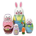 Russian Nesting Dolls Easter Bunny Toys 5pcs Cute Rabbit Animal Wooden Matryoshka Dolls Handmade Gifts for Kids (05 Rabbit)