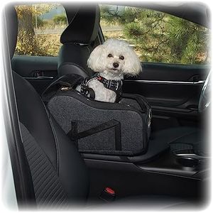 K&H Pet Products Tragbarer Autositz für kleine Hunde und Katzen, Luxus-Autositz für Mittelarmlehne, inkl. Sicherheitsgurt, Anthrazit, 25,4 x 38,1 x 24,1 cm