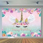 AIIKES 7x5ft Unicorn Backdrop Birthday Photography Background for Girls Flowers Roses Cute Unicorn Baby Shower Floral Backdrops Theme Newborn Kids Birthday Party Decoration Banner backdrops 11-560