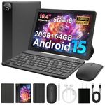 MUISOO Android 15 Tablet, 10.4 inch Tablet, Android Tablets with Keyboard Pen Case Mouse Earphone, 20GB RAM+64GB ROM (TF 1TB), 5000mAh, WiFi 6, BT5.4, Dual Cameras & Speakers, Black