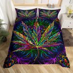 Marijuana Leaf Bedding Set for Men Adults Cannabis Leaves Comforter Cover Marijuana Weed Leaf Print Duvet Cover Room Decor Psychedelic Colorful Botanical Bedspread Cover Full Size 3Pcs