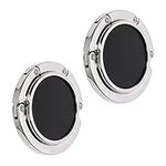 kwmobile Purse Hooks for Table - Set of 2 Zinc and Faux Leather Handbag Hook Foldable Bag Holder Purse Hangers for Tables - Black/Silver