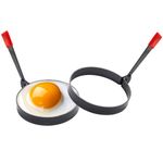 Jawbush Nonstick Egg Ring Set for Frying Eggs, English Muffins, and Breakfast Sandwiches, 4.3" Egg Mold Shaper for Griddle with Silicone Handle, 2 Pack Round Egg, Omelet, Pancake Rings for Burger