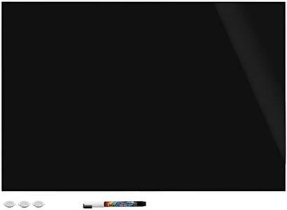 Navaris Black Glass Board for Wall - 16" x 24" Frameless Magnetic White Board for Home, Office, Kitchen, School, Learning - Includes 3 Magnets, Marker