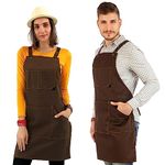 Under NY Sky Essential Chocolate Brown Apron – Cross-Back with Durable Twill and Leather Reinforcement, Adjustable for Men and Women – Pro Chef, Tattoo Artist, Baker, Barista, Bartender, Server Aprons