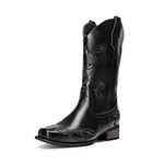 DREAM PAIRS Women's Cowboy Boots Mid Calf Cowgirl Boots Embroidery Stitched Square Toe Western Boots,Size 5.5,Black,SDMB2220W