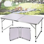 Camping Tables that Fold Up 4FT Folding Picnic Camping Table, Lightweight Adjustable Height 55-70cm Aluminium Foldable Portable Trestle Dining Table w/Carry Handle for Indoor Outdoor Garden BBQ Party