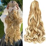 EFFGOCO 8 Packs French Curly Braiding Hair 20 Inch Honey Blonde French Curl Braiding Hair 100g/Pack Bouncy Spanish Curl Crochet Braiding Hair Extensions for Women (20Inch, P27/613)