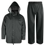 FWG Rain Suits for Men Waterproof Heavy Duty Workwear Rain Jacket Pants with Big Pockets for All Weather, Dark Green, Small