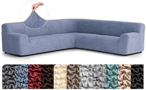 PAULATO BY GA.I.CO. Extra Large Corner Sectional Couch Cover - Oversized L-Shape Couch Slipcover - Washable Sofa Covers - 1-Piece Form Fit Furniture Protector - Microfibra - Blue (Corner Sofa)