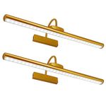 23" Wireless Picture Lights, Rechargeable Battery Art Display Light with Remote Control, Dimmable/Timer Off Dartboard Light, 3 Lighting Modes Full Metal Painting Display Lights (Gold-2Pack)